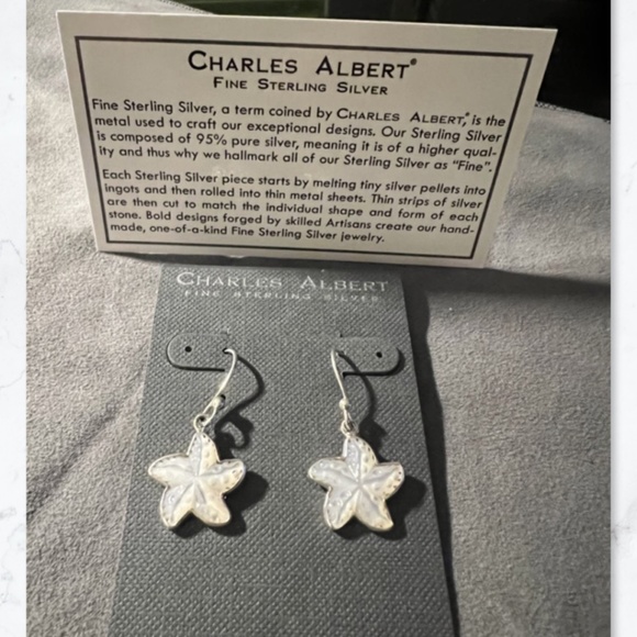 Sterling Silver Mother of Pearl Starfish Drop Earrings - Picture 1 of 6
